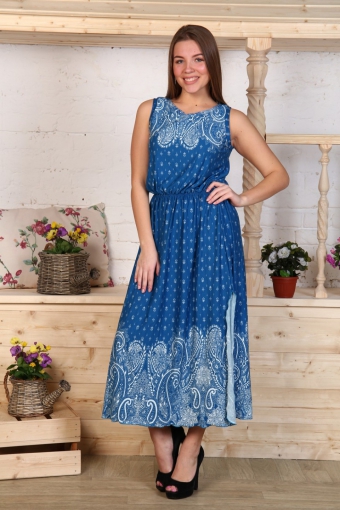 Д468 Платье Клеопатра вискоза (Огурцы на синем) - Студия Текстиля