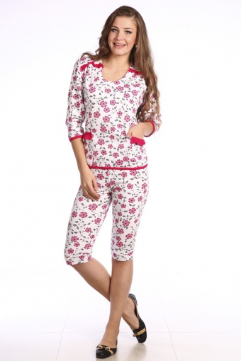 Б18 Пижама Рюша (бриджи, без кнопок) (Розовая) - Студия Текстиля