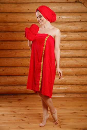 Е6П Набор для сауны женский, 3 предмета (Красный) - Студия Текстиля
