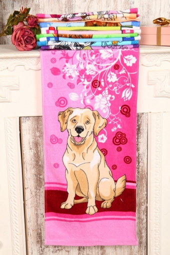 Е9П Полотенце махровое (Собака на розовом) - Студия Текстиля
